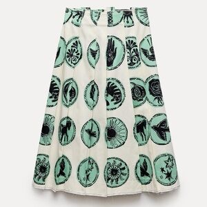 Zara printed box pleat skirt zw collection